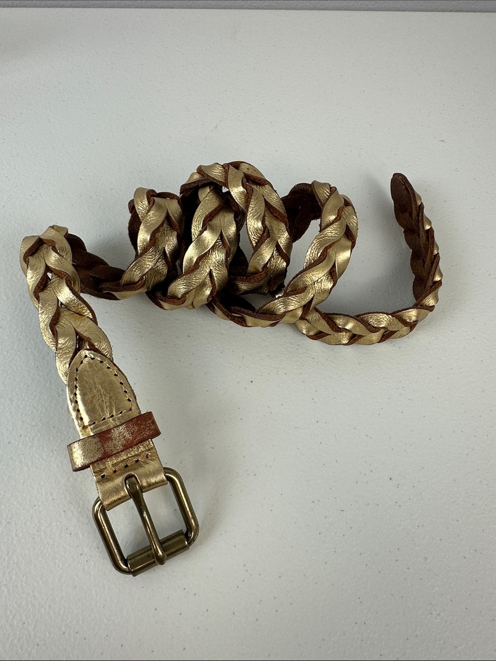 J. Crew Gold Braided Leather Belt Sz S/M